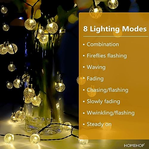 Homehop Solar Outdoor Led Crystal Ball String Light For Home Garden Balcony Terrace Wall Rechargeable Waterproof Decorative Lamp 800Mah Ni-Mh Battery(6.5M, 30 Leds) - 6.5 Meters - Image 4