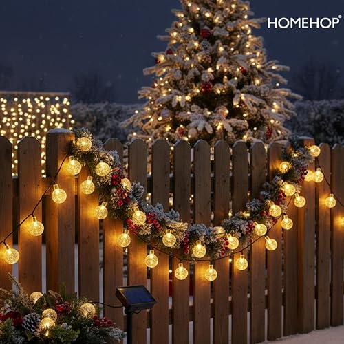 Homehop Solar Outdoor Led Crystal Ball String Light For Home Garden Balcony Terrace Wall Rechargeable Waterproof Decorative Lamp 800Mah Ni-Mh Battery(6.5M, 30 Leds) - 6.5 Meters - Image 2