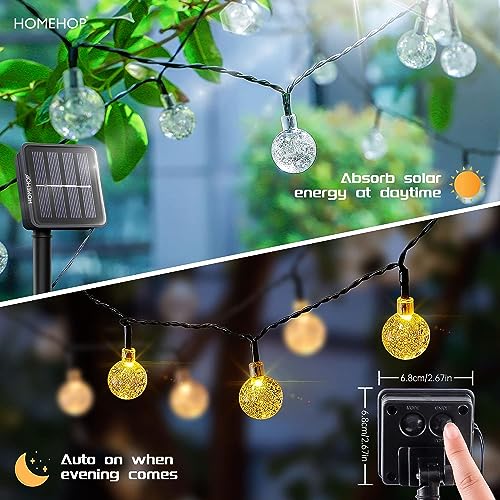 Homehop Solar Outdoor Led Crystal Ball String Light For Home Garden Balcony Terrace Wall Rechargeable Waterproof Decorative Lamp 800Mah Ni-Mh Battery(6.5M, 30 Leds) - 6.5 Meters - Image 5