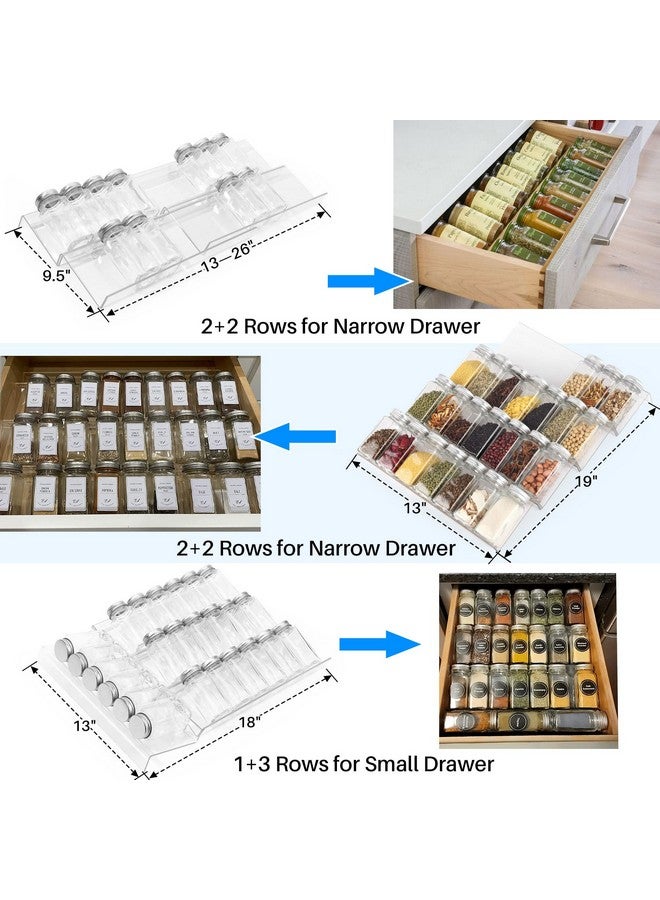 Antimbee Spice Drawer Organizer, 4 Tier- 8 Pack Kitchen Spice Rack Tray for Drawer, Acrylic Seasoning Organizer Rack Expandable From 13" to 26",Holds up 56 Spice Jars (Jars not Include) - Image 4