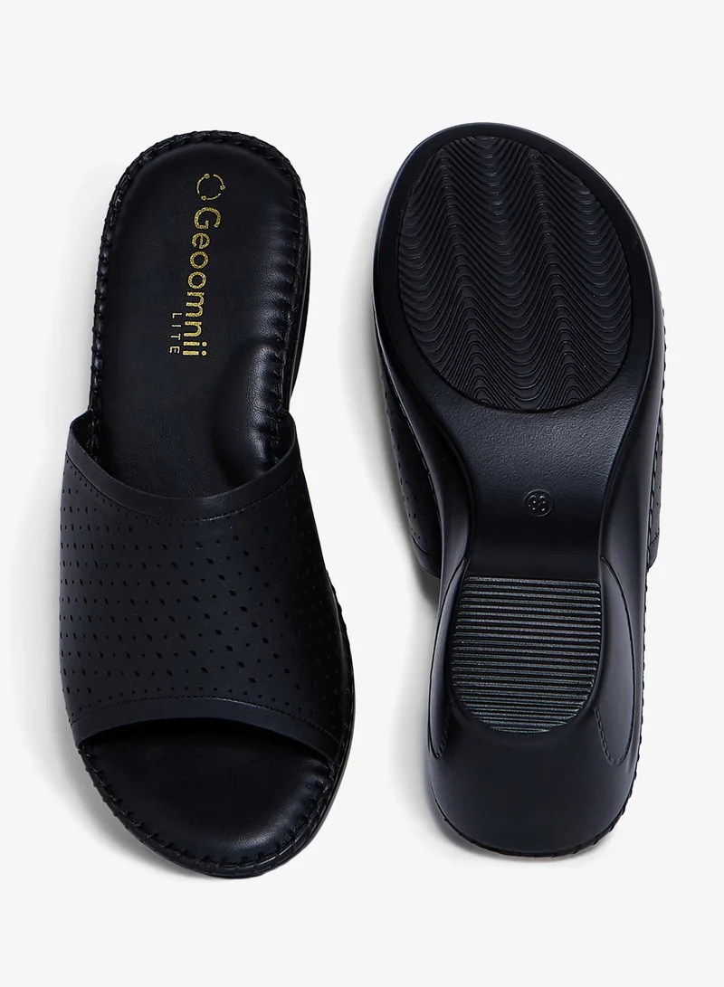 Geoomnii BLACK Geoomnii Comfort Slide Sandals for Women – Cushioned Slip-On Casual Sandals for Daily Wear, Home, Travel & Walking for Women | Best Price UAE