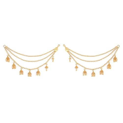 Rubans 22K Gold-Plated Triple Layer Ear Kan Chain with Ghungroo Jhumka Drops for Women & Girls – Perfect for Weddings & Traditional Looks - Image 1