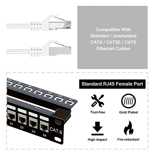 iwillink 10Gbps Patch Panel 24 Port, RJ45 Through Coupler Cat6 Patch Panel, STP Shielded Patch Panels 19-Inch 1U with Back Bar, Wallmount or Rackmount, Compatible with Cat5, Cat5e, Cat6 Cabling - Image 3