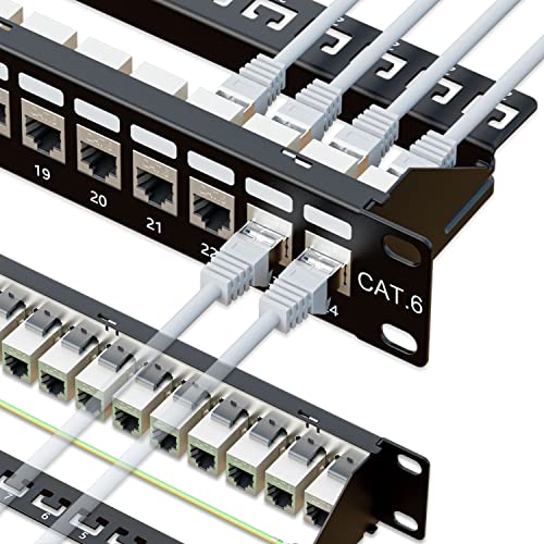iwillink 10Gbps Patch Panel 24 Port, RJ45 Through Coupler Cat6 Patch Panel, STP Shielded Patch Panels 19-Inch 1U with Back Bar, Wallmount or Rackmount, Compatible with Cat5, Cat5e, Cat6 Cabling - Image 1