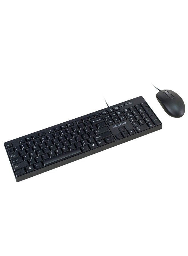 Dearmo Mk1900 Wired Keyboard And Mouse Set For Business Office Home Use, Laptop Keyboard And Mouse Combo, Black, 1200dpi - Image 4
