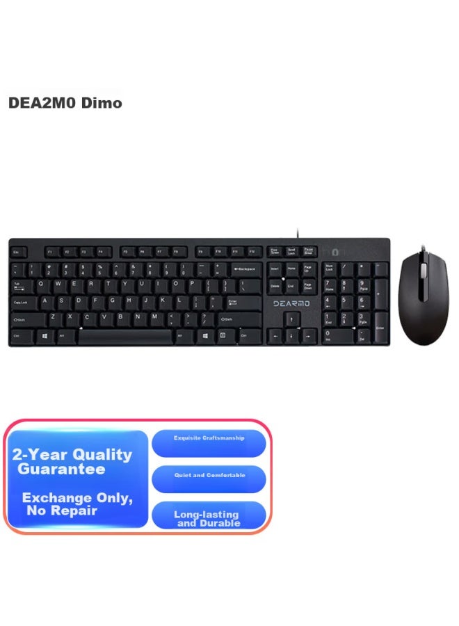 Dearmo Mk1900 Wired Keyboard And Mouse Set For Business Office Home Use, Laptop Keyboard And Mouse Combo, Black, 1200dpi - Image 1