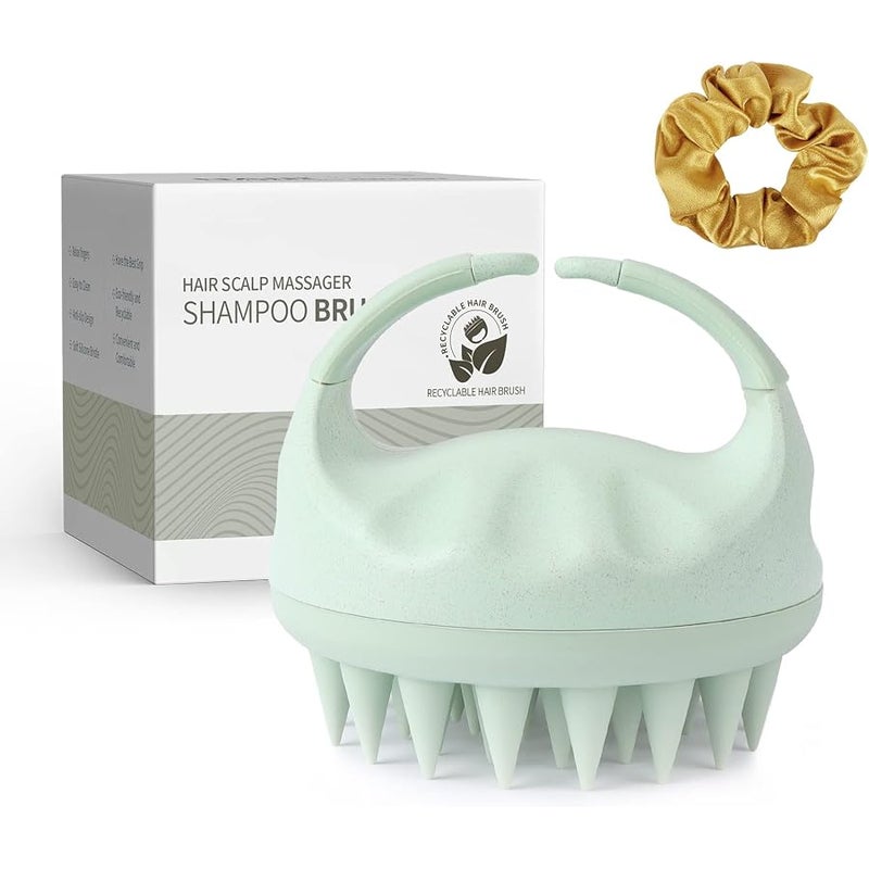 Sndyi Scalp Massager Shampoo Brush, Head Scalp Massager for Hair Growth, Scalp Scrubber with Soft Silicone Bristles, Scalp Scrubber/Exfoliator for Dandruff Removal, Wet Dry Scalp Brush, Green - Image 1