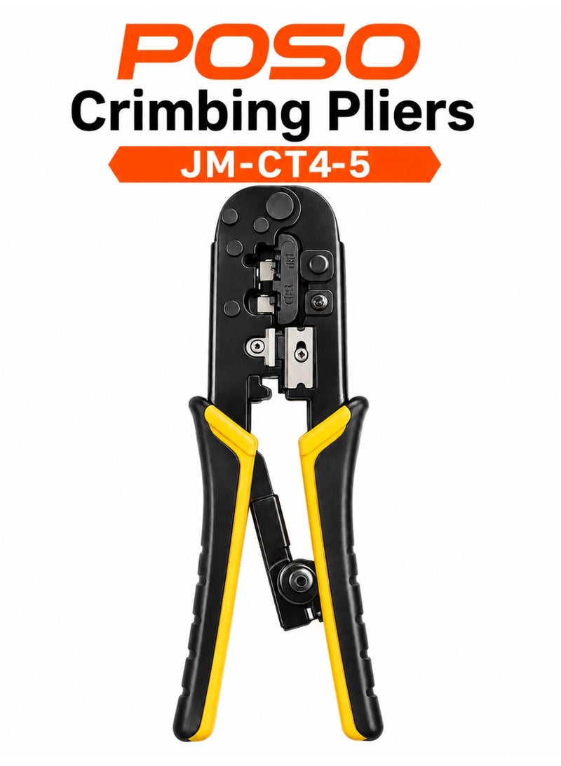 POSO JM-CT4-5 Professional Network Crimping Pliers – Heavy Duty RJ45 RJ11 Cable Crimper Tool - Image 1