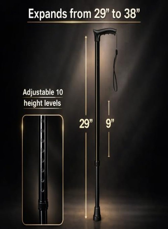 MCP Mild Steel Walking Stick Adjustable Height, Lightweight Walking Stick for Men, Women, Hand Stick for Old People (Black) - Image 2