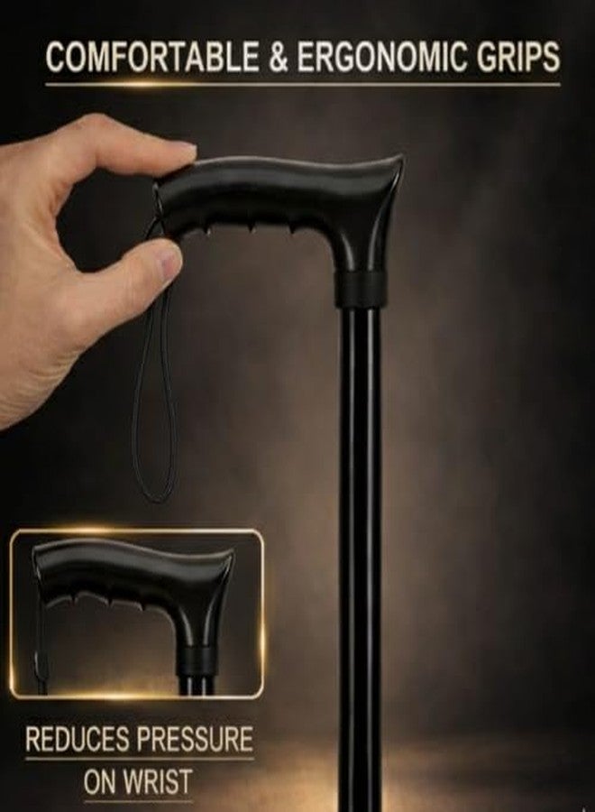 MCP Mild Steel Walking Stick Adjustable Height, Lightweight Walking Stick for Men, Women, Hand Stick for Old People (Black) - Image 3