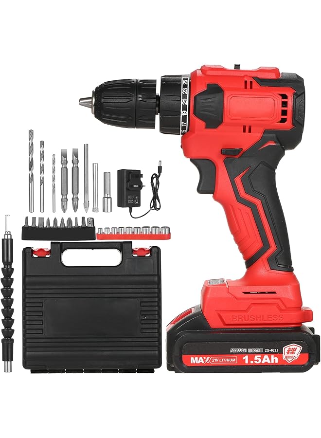 erorex 21V Brushless Lithium Drill Set 3 8In Chuck Heavy Duty Electric Drill Power Screwdriver With Bits Sleeves Extension Shaft Led Work Light 2 Variable Speed 25+1 Torque Adjustment 80N.M  - Image 1