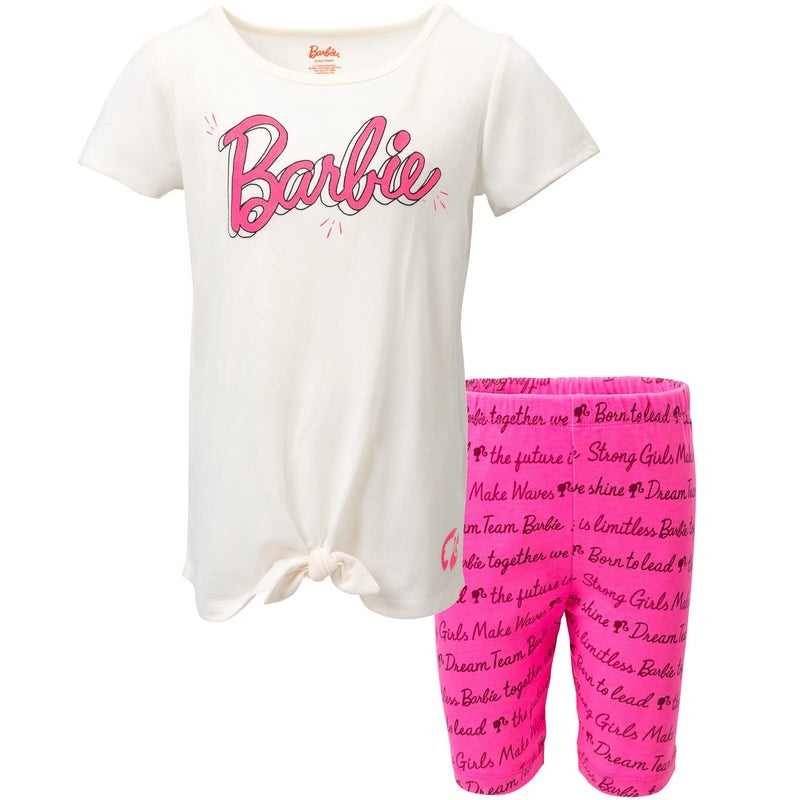 Barbie Big Girls Graphic T-Shirt and Shorts Outfit Set Pink/White 10-12 - Image 1