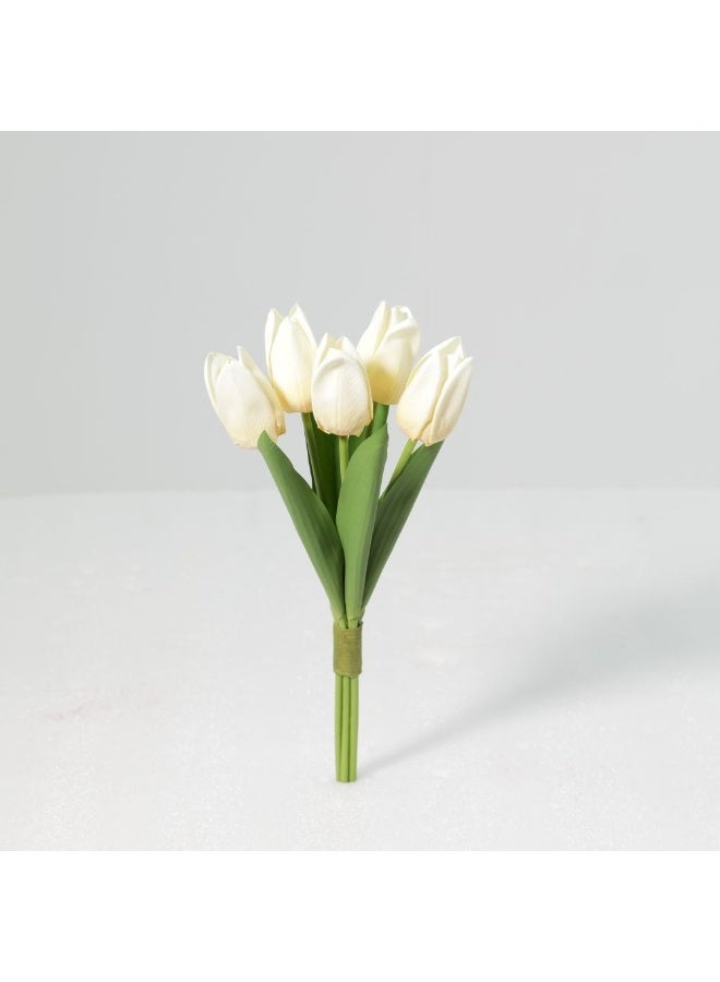 Fernza Artificial Tulip Bouquet 37cm White Decorative Flowers