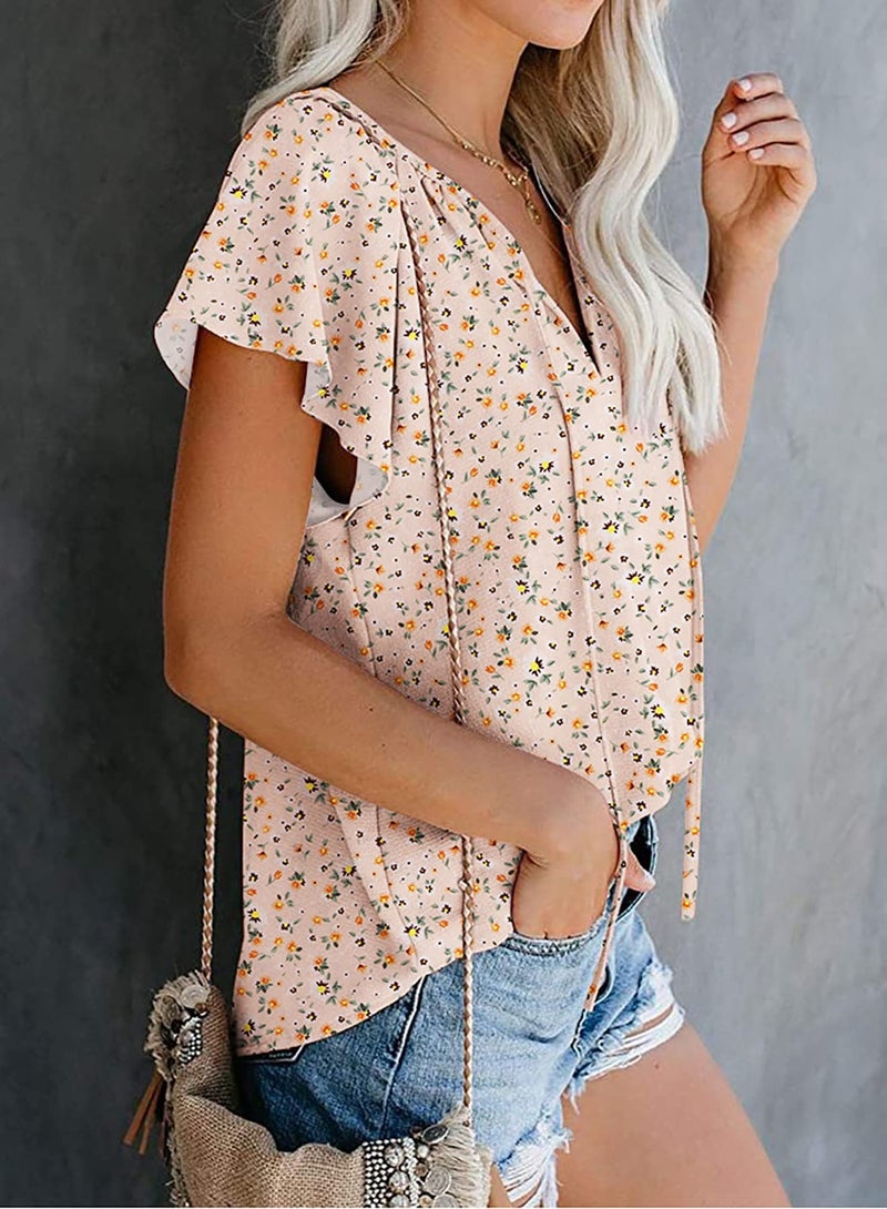 SimpleFun Summer Shirts for Women 2023 Trendy Petite Butterfly Sleeve Boho V Neck Blouses (Floral12,S) - Image 4