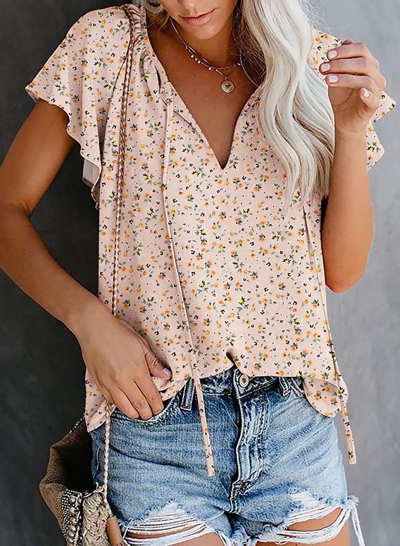 SimpleFun Summer Shirts for Women 2023 Trendy Petite Butterfly Sleeve Boho V Neck Blouses (Floral12,S) - Image 5