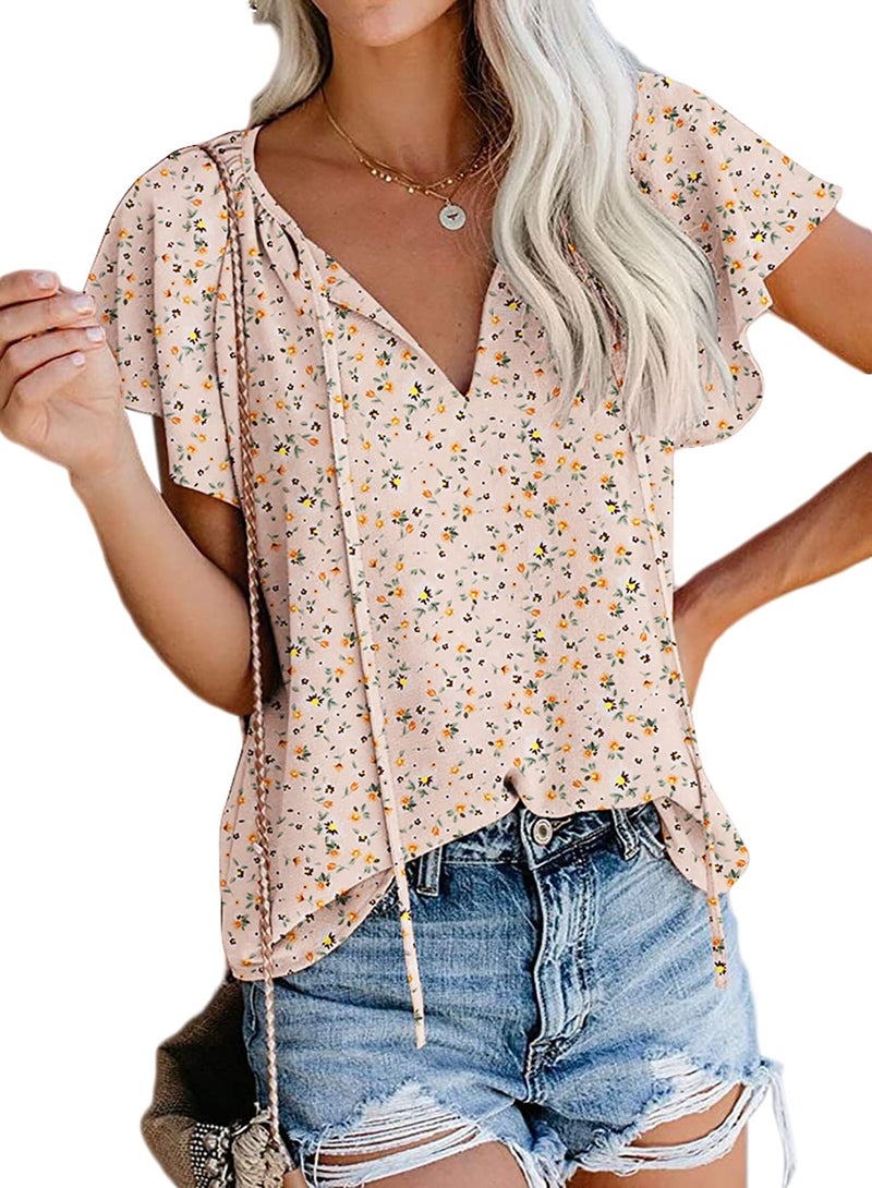 SimpleFun Summer Shirts for Women 2023 Trendy Petite Butterfly Sleeve Boho V Neck Blouses (Floral12,S) - Image 1