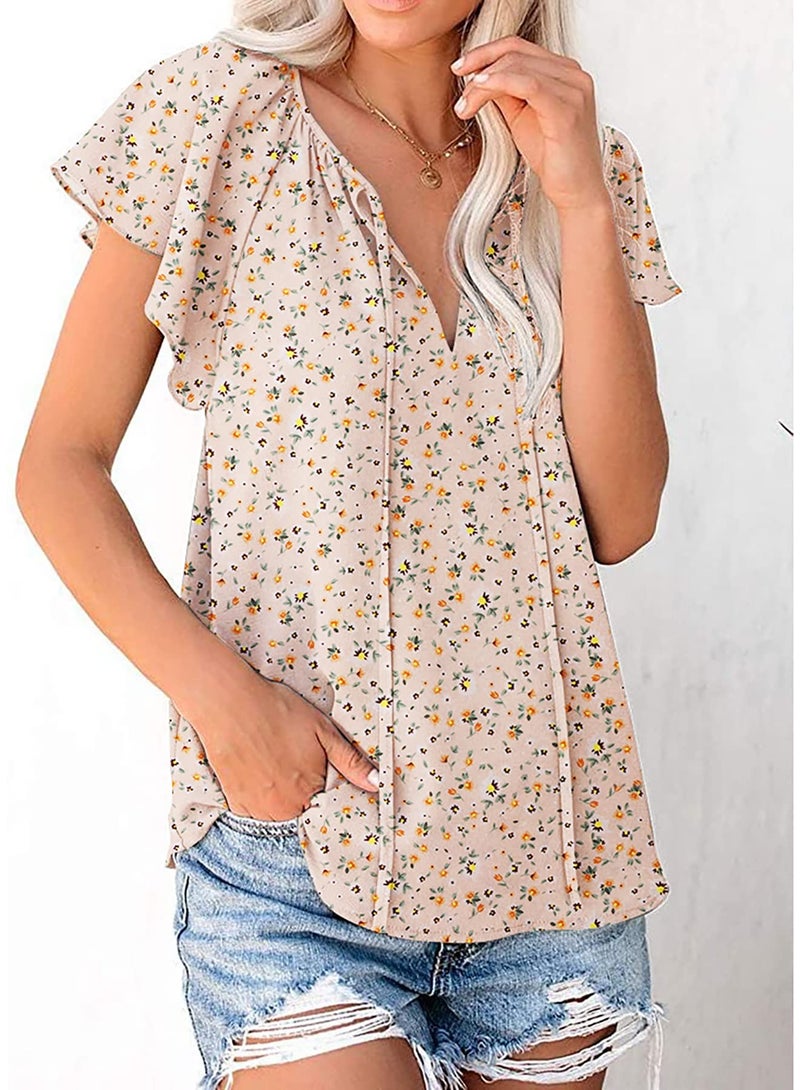 SimpleFun Summer Shirts for Women 2023 Trendy Petite Butterfly Sleeve Boho V Neck Blouses (Floral12,S) - Image 3