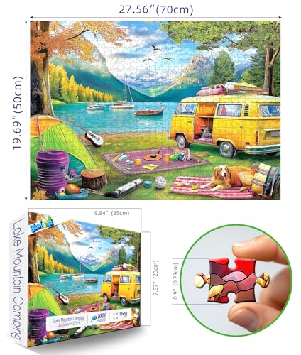 Blueforest 1000 Piece Jigsaw Puzzle Unique Camping Lake RV Scene 275x197 Inches Challenging Adult Puzzle for Relaxation Family Activity - Image 5