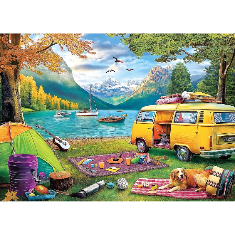 Blueforest 1000 Piece Jigsaw Puzzle Unique Camping Lake RV Scene 275x197 Inches Challenging Adult Puzzle for Relaxation Family Activity - Image 3