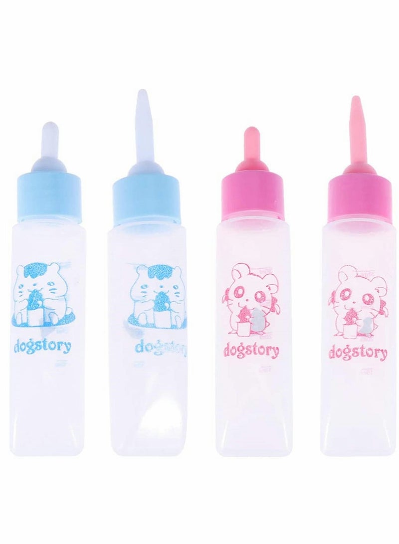 4 Pcs Newborn Pet Feeder Set - Milk Feeding Bottle for Puppies, Kittens, Squirrels & Small Animals (Blue & Pink) - Ideal Nursing Solution - Image 1