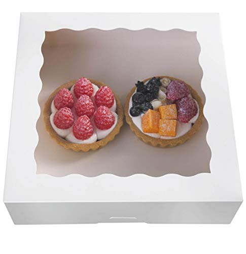 Onemore ONE MORE 10inch White Natural Bakery Pie Boxes With PVC Windows,Large Cookie box 10x10x2.5inch 12 of Pack - Image 1