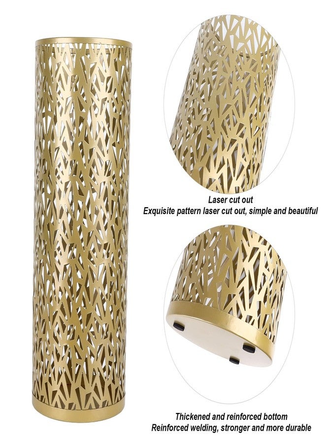 Jectse Umbrella Stand, Freestanding Round Metal Umbrella Holder Bin Hollowed Rain Collection Umbrella Organizer Bin for Home Office Entryway (Gold) - Image 3