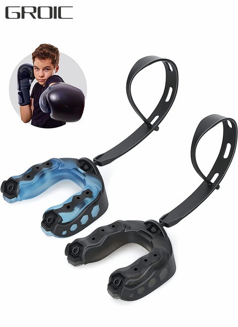 2Pack Mouth Guard with Strap, Sports Mouth Guard Soft Mouth Guard Football for Youth & Adult, Mouthpiece Boxing for Rugby, Hockey, Basketball, Boxing, MMA, Lacrosse
