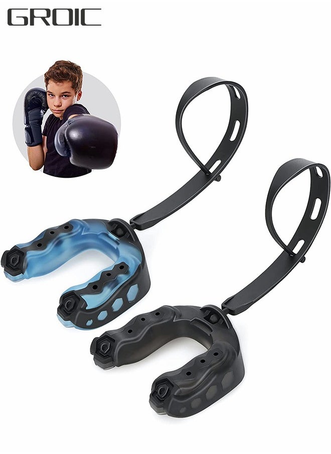 GROIC - 2Pack Mouth Guard with Strap, Sports Mouth Guard Soft Mouth Guard Football for Youth & Adult, Mouthpiece Boxing for Rugby, Hockey, Basketball, Boxing, MMA, Lacrosse - Image 1