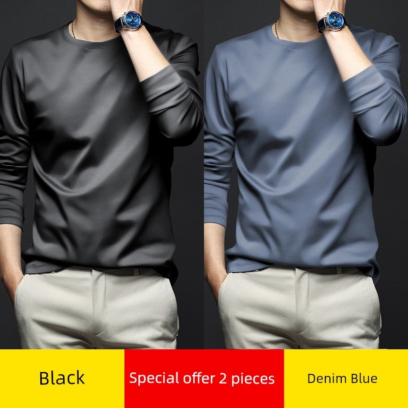 Mercerized modal cotton base shirt men's spring and autumn long-sleeved t-shirt solid color thin inner wear autumn T-shirt base shirt - Image 1