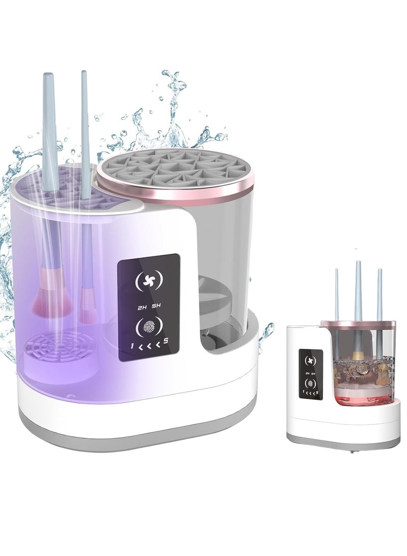 بيوينتي ماكينة تنظيف فرش المكياج الكهربائية 3 في 1   جهاز تنظيف وتجفيف فرش المكياج مع حامل للتجفيف   أداة تنظيف أوتوماتيكية لفرش التجميل تعمل باليو إس بي   مناسب لتنظيف جميع أحجام فرش التجميل الأساسية - Image 1