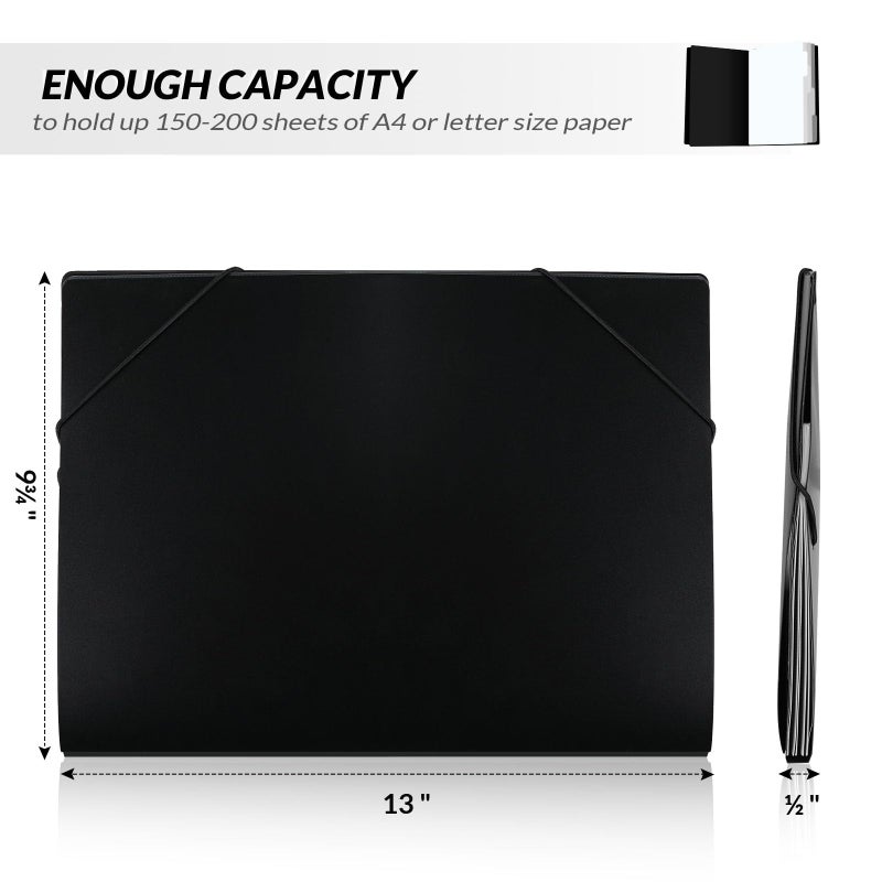 SKYDUE Accordion File Organizer, 5 Pocket Expanding File Folders with Pockets, Document Organizer, Portable Paper Organizerï¼ŒSchool Office Supplies Black - Image 3