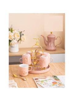 Marble porcelain tea set in the refrigerator, 16 pcs in tray, rose TS154-16-ROS