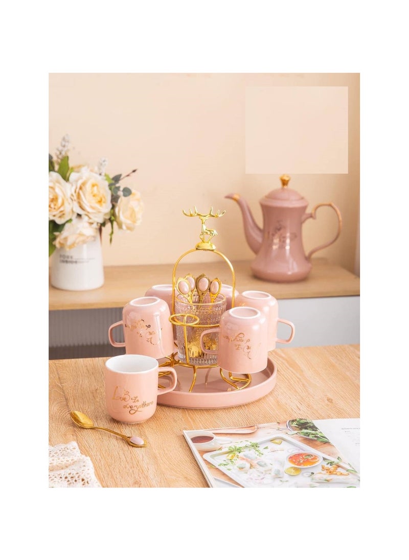 MARBLE - Marble porcelain tea set in the refrigerator, 16 pcs in tray, rose TS154-16-ROS - Image 1