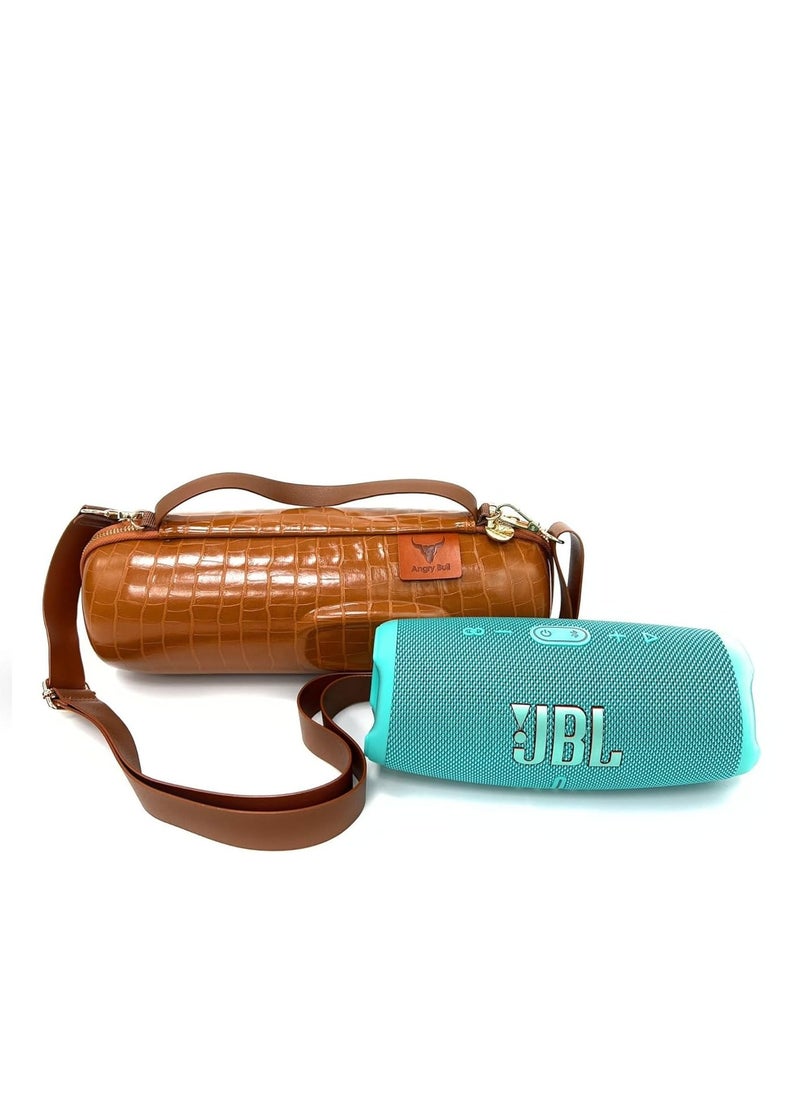 Angry Bull LEATHER TRAVEL BAG FOR JBL CHARGE 5 PORTABLE WATERPROOF SPEAKER, HARD CARRYING STORAGE CASE (BROWN)  - Image 1