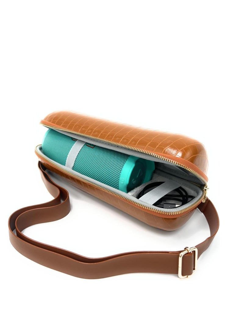 Angry Bull LEATHER TRAVEL BAG FOR JBL CHARGE 5 PORTABLE WATERPROOF SPEAKER, HARD CARRYING STORAGE CASE (BROWN)  - Image 2