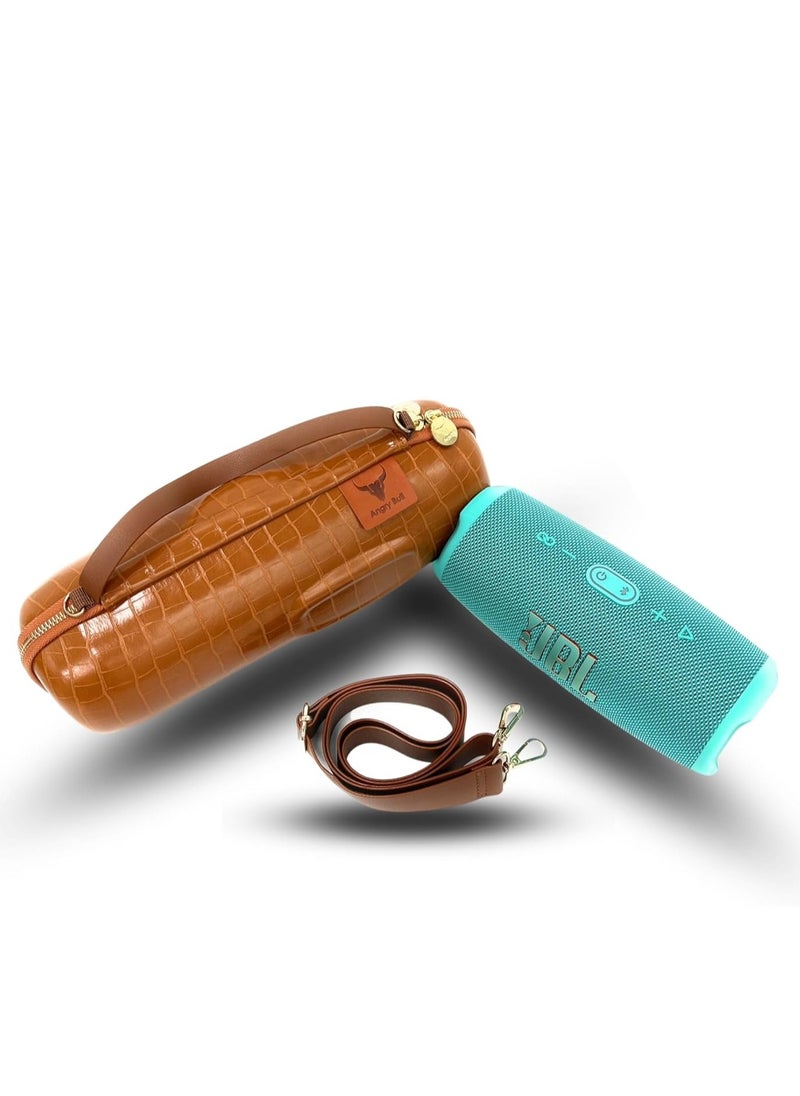 Angry Bull LEATHER TRAVEL BAG FOR JBL CHARGE 5 PORTABLE WATERPROOF SPEAKER, HARD CARRYING STORAGE CASE (BROWN)  - Image 4