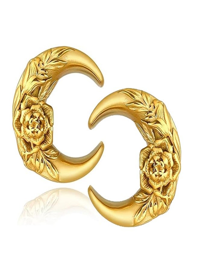 Earblity 2PCS Crescent Moon Saddle Plugs 316 Stainless Steel 00g 10mm Gold Ear Gauges Hypoallergenic ear gauges expander Piercing Body Jewelry, 00G(10mm), Metal, no gemstone - Image 1