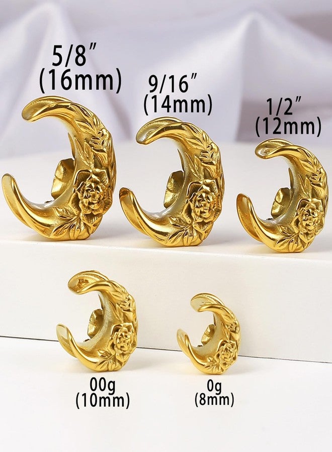 Earblity 2PCS Crescent Moon Saddle Plugs 316 Stainless Steel 00g 10mm Gold Ear Gauges Hypoallergenic ear gauges expander Piercing Body Jewelry, 00G(10mm), Metal, no gemstone - Image 3