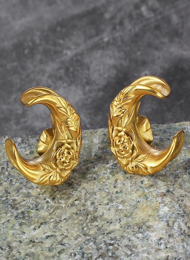Earblity 2PCS Crescent Moon Saddle Plugs 316 Stainless Steel 00g 10mm Gold Ear Gauges Hypoallergenic ear gauges expander Piercing Body Jewelry, 00G(10mm), Metal, no gemstone - Image 5