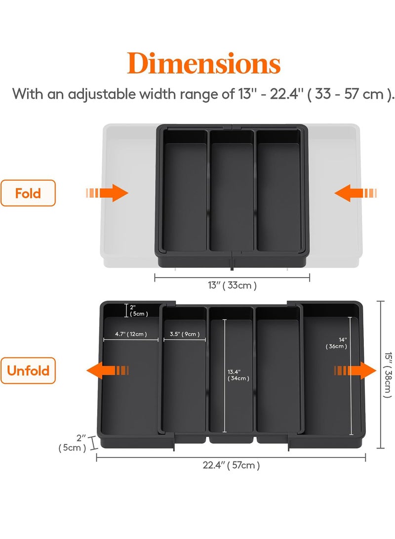 Uwals Utensil Organizer for Kitchen Drawers, Expandable Cooking Utensil Tray, Adjustable Cutlery Silverware Flatware Holder, Plastic Kitchen Spatula Tools and Gadgets Storage Divider, Large, Black - Image 2
