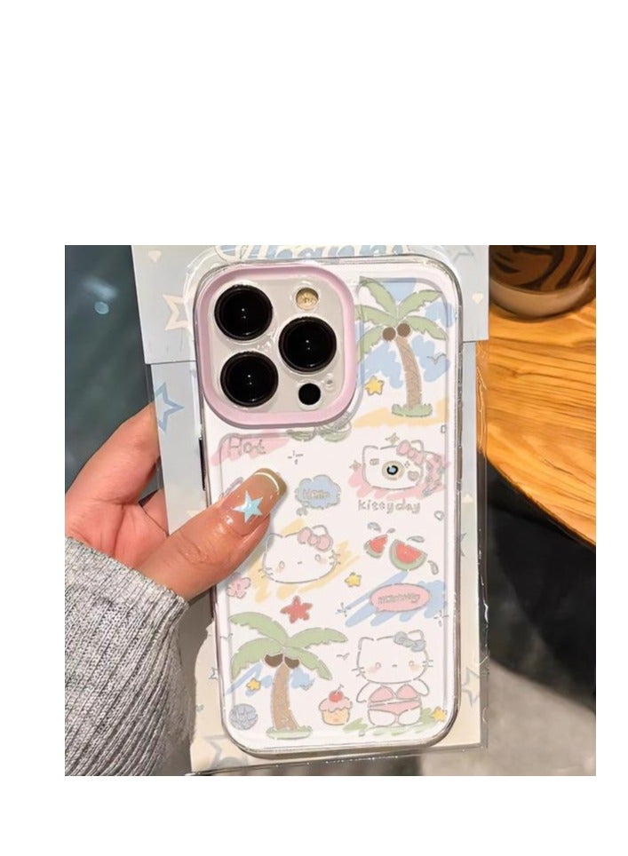 Clear Case for iPhone 16 Pro Max – Palm Tree & Swimsuit Kitty Design | Transparent Protective Cover - Image 3