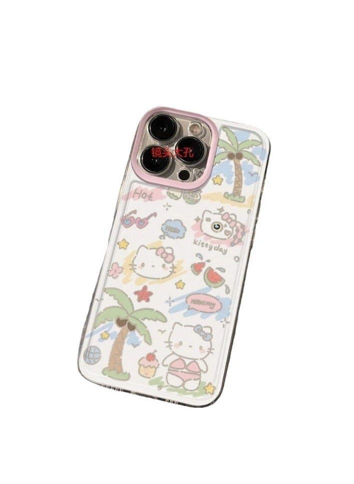 Clear Case for iPhone 16 Pro Max – Palm Tree & Swimsuit Kitty Design | Transparent Protective Cover - Image 2