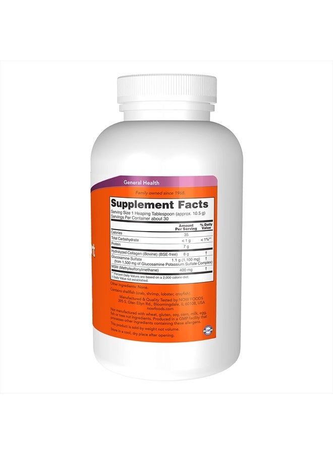 now مكملات، مسحوق دعم المفاصل كولاجين™ مع جيلاتين لحم البقر، غلوكوزامين سلفات و MSM، 11 أونصة - Image 2