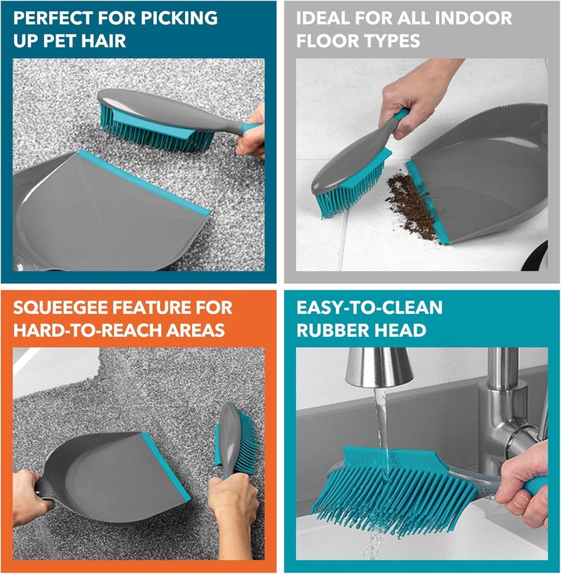 Beldray LA069351EU Pet Plus+ Dustpan And Brush Set - Non-Scratch Rubber Bristles, Handheld Broom With Squeegee Edge For Pet Hair, Hard Floors, Surfaces, Liquids, Clips Together For Compact Storage - Image 4