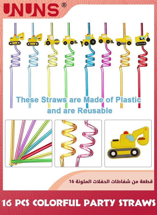 UNUNS 16 قطعة من شفاطات الحفلات، شفاطات شاطئية على شكل سيارة بناء، هدايا رائعة للأطفال، لوازم حفلات أعياد الميلاد، شفاطات قابلة لإعادة الاستخدام، شفاطات يمكن التخلص منها لكوب الزفاف - Image 2