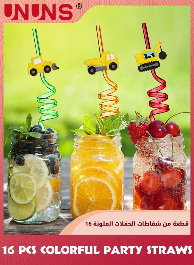 UNUNS 16 قطعة من شفاطات الحفلات، شفاطات شاطئية على شكل سيارة بناء، هدايا رائعة للأطفال، لوازم حفلات أعياد الميلاد، شفاطات قابلة لإعادة الاستخدام، شفاطات يمكن التخلص منها لكوب الزفاف - Image 3