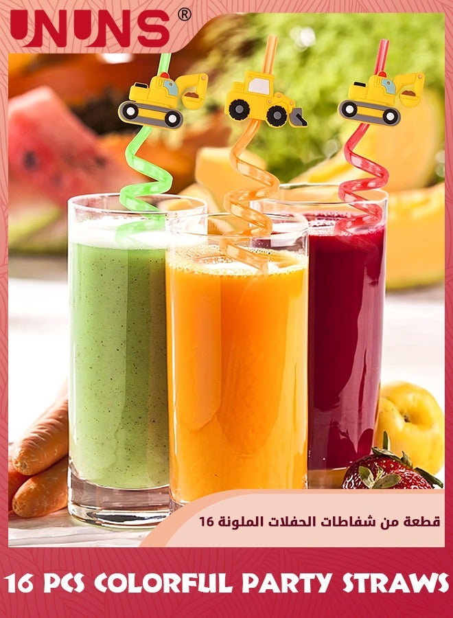 UNUNS 16 قطعة من شفاطات الحفلات، شفاطات شاطئية على شكل سيارة بناء، هدايا رائعة للأطفال، لوازم حفلات أعياد الميلاد، شفاطات قابلة لإعادة الاستخدام، شفاطات يمكن التخلص منها لكوب الزفاف - Image 5