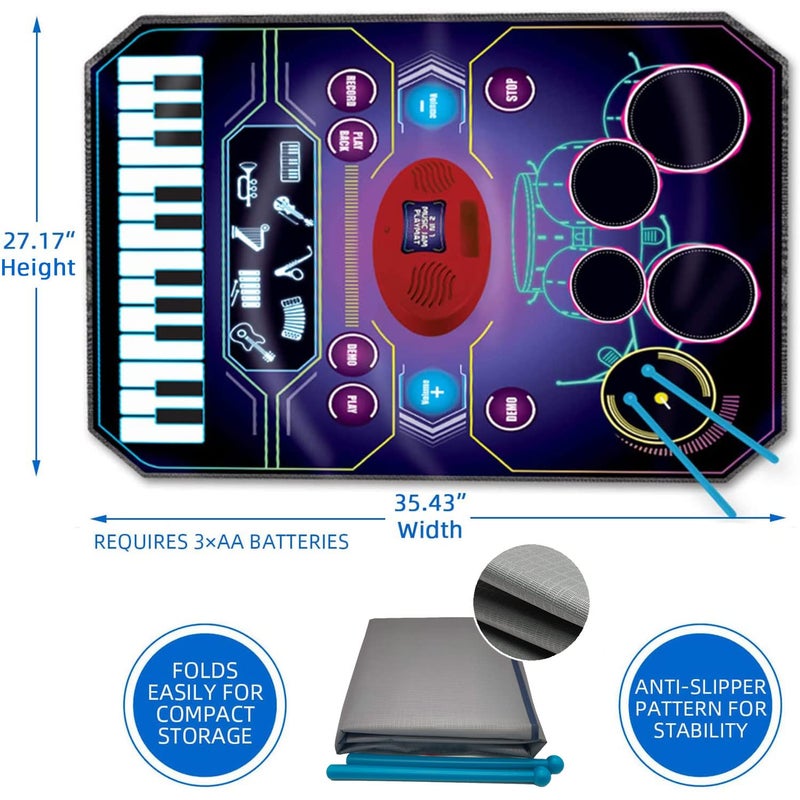 QShark 2 in 1 Kids Music Learning Toys for Boys Girls, Drum Set + Piano Mat | Record & Playback, Built-in Songs, 8 Instrument Sounds, 24 Keys, Christmas Birthday Gifts for Toddler 3 4 5 6 7 8 Years - Image 2