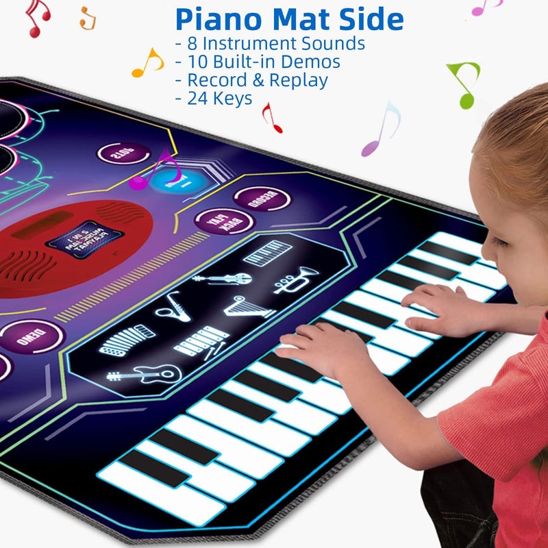 QShark 2 in 1 Kids Music Learning Toys for Boys Girls, Drum Set + Piano Mat | Record & Playback, Built-in Songs, 8 Instrument Sounds, 24 Keys, Christmas Birthday Gifts for Toddler 3 4 5 6 7 8 Years - Image 3