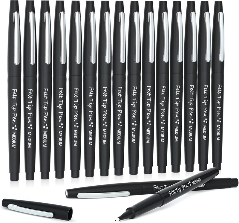 Lelix Felt Tip Pens, 15 Black Pack, 0.7mm Medium Point, Felt Tip Markers Pens for Journaling, Writing, Note Taking, Planner, Perfect for School Office and Art Supplies - Image 1